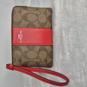 Coach Signature Brown and Red Wristlet